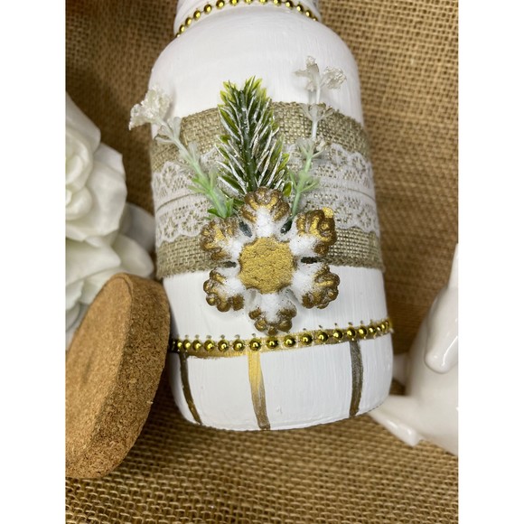 Hand painting Christmas Jar with snowflake / Christmas decorative jars - Picture 5 of 10